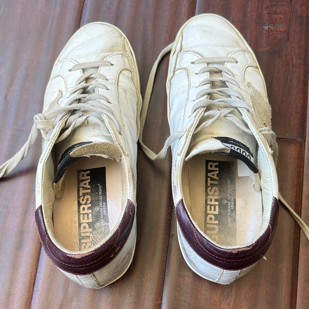 Golden Goose White and Maroon Sneakers - Picture 4 of 12